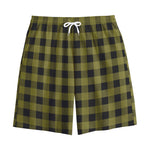 Olive Green Buffalo Check Pattern Print Cotton Shorts