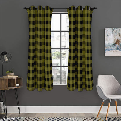 Olive Green Buffalo Check Pattern Print Curtain