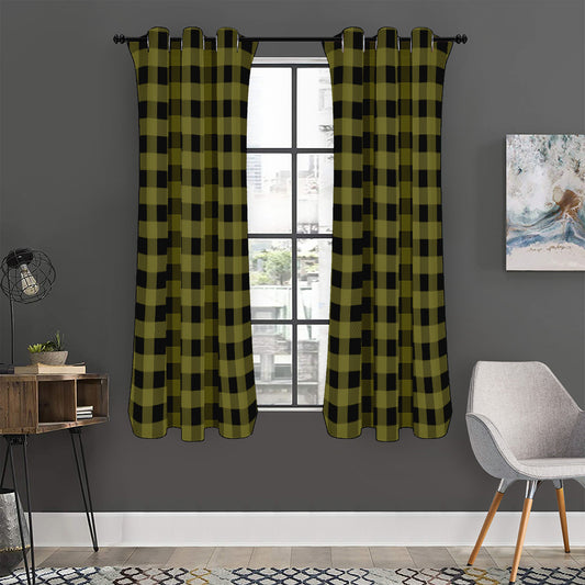 Olive Green Buffalo Check Pattern Print Curtain