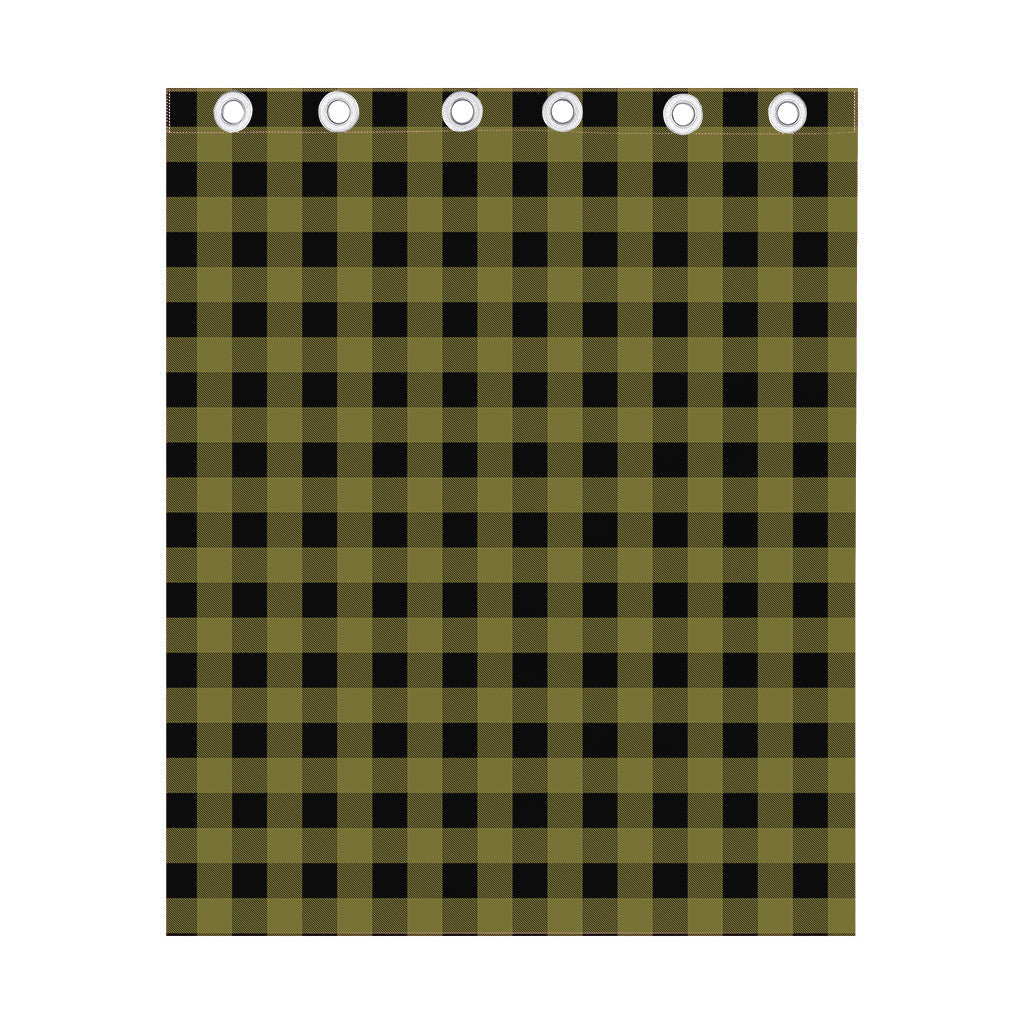 Olive Green Buffalo Check Pattern Print Curtain