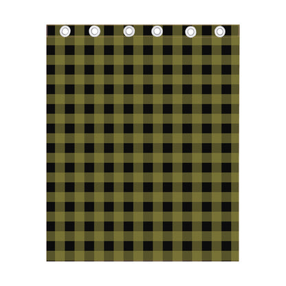 Olive Green Buffalo Check Pattern Print Curtain