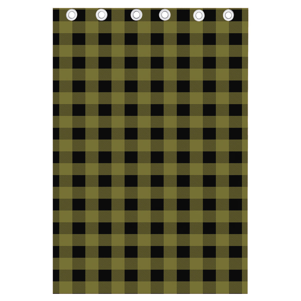 Olive Green Buffalo Check Pattern Print Curtain