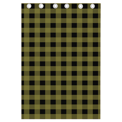 Olive Green Buffalo Check Pattern Print Curtain