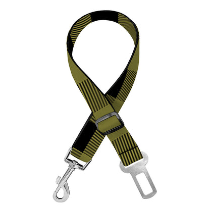 Olive Green Buffalo Check Pattern Print Dog Seat Belt