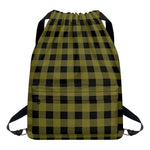 Olive Green Buffalo Check Pattern Print Drawstring Backpack