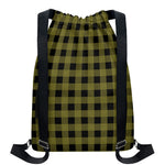 Olive Green Buffalo Check Pattern Print Drawstring Backpack