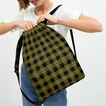 Olive Green Buffalo Check Pattern Print Drawstring Backpack