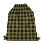 Olive Green Buffalo Check Pattern Print Drawstring Bag