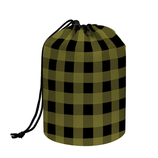 Olive Green Buffalo Check Pattern Print Drawstring Makeup Bag