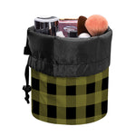 Olive Green Buffalo Check Pattern Print Drawstring Makeup Bag