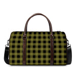 Olive Green Buffalo Check Pattern Print Duffle Bag