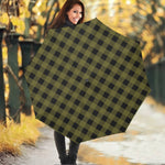 Olive Green Buffalo Check Pattern Print Foldable Umbrella