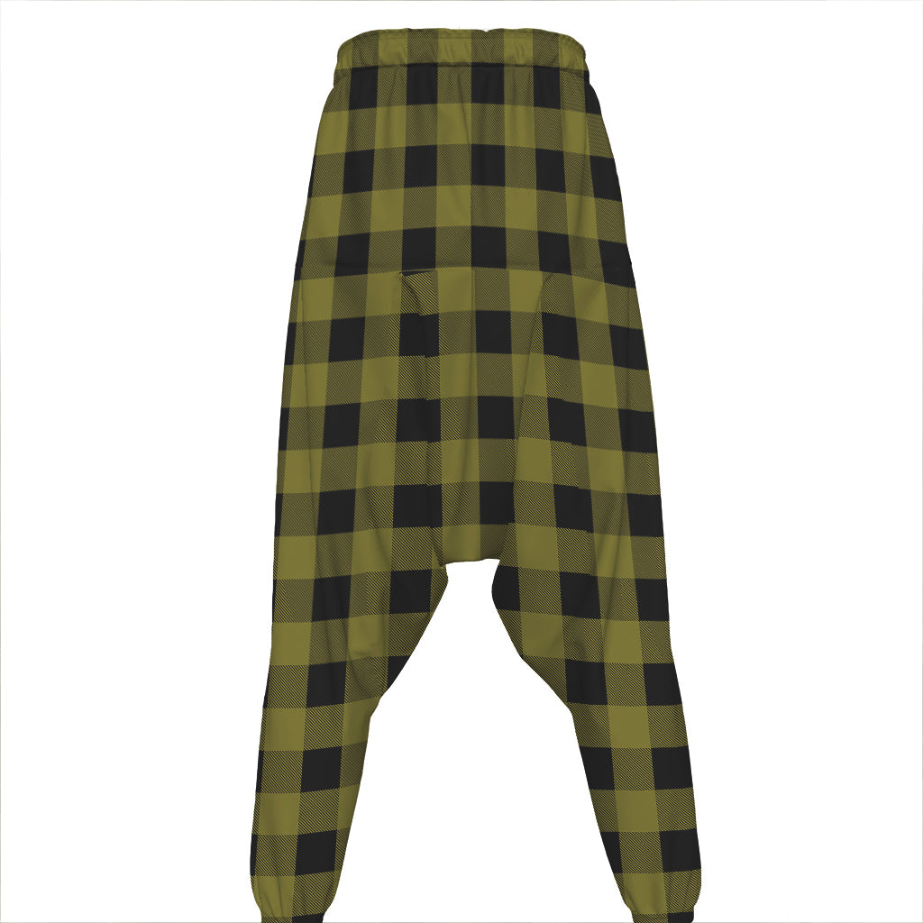 Olive Green Buffalo Check Pattern Print Hammer Pants