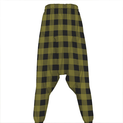 Olive Green Buffalo Check Pattern Print Hammer Pants