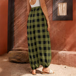 Olive Green Buffalo Check Pattern Print Harem Pants