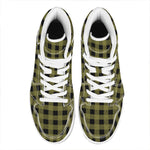 Olive Green Buffalo Check Pattern Print High Top Leather Sneakers
