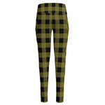 Olive Green Buffalo Check Pattern Print High-Waisted Pocket Leggings