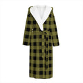 Olive Green Buffalo Check Pattern Print Hooded Bathrobe