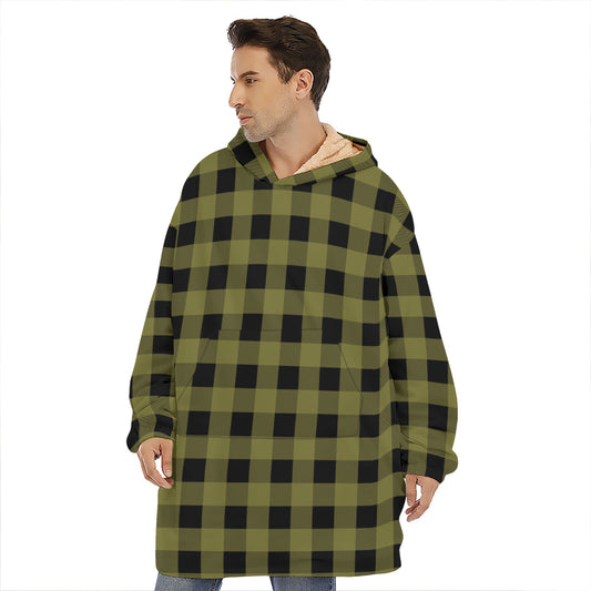 Olive Green Buffalo Check Pattern Print Hoodie Blanket