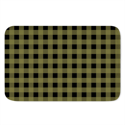 Olive Green Buffalo Check Pattern Print Indoor Door Mat