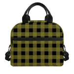 Olive Green Buffalo Check Pattern Print Insulated Lunch Bag