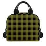 Olive Green Buffalo Check Pattern Print Insulated Lunch Bag