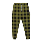 Olive Green Buffalo Check Pattern Print Jogger Pants