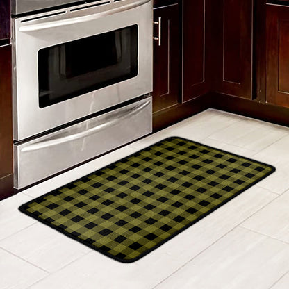Olive Green Buffalo Check Pattern Print Kitchen Mat