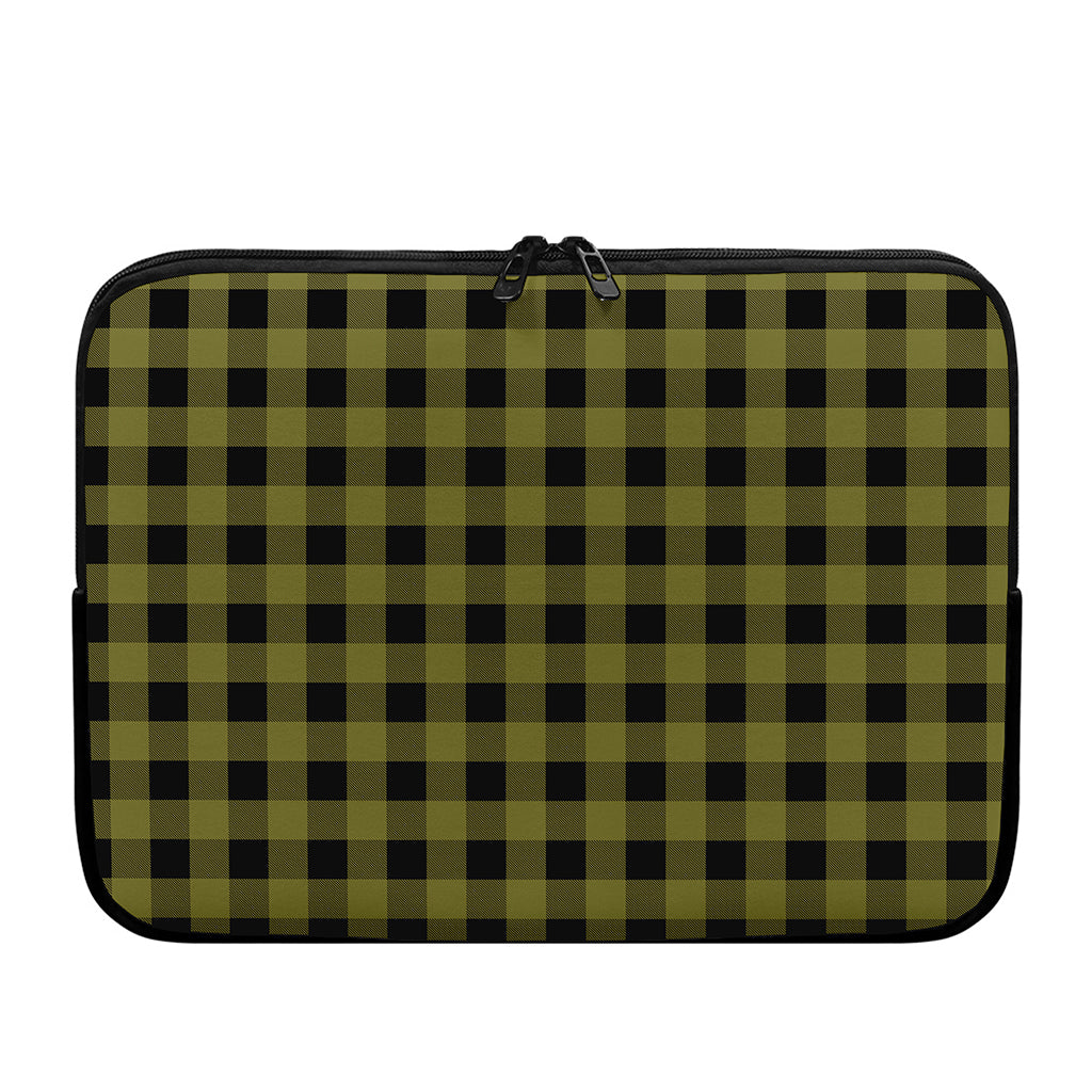 Olive Green Buffalo Check Pattern Print Laptop Sleeve