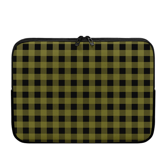 Olive Green Buffalo Check Pattern Print Laptop Sleeve