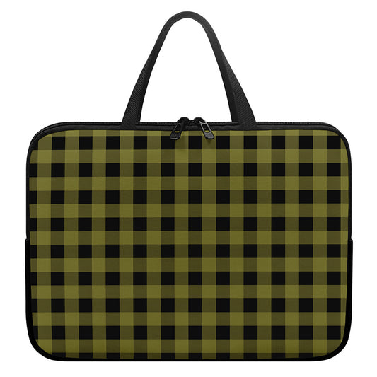 Olive Green Buffalo Check Pattern Print Laptop Sleeve With Handle