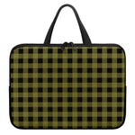 Olive Green Buffalo Check Pattern Print Laptop Sleeve With Handle