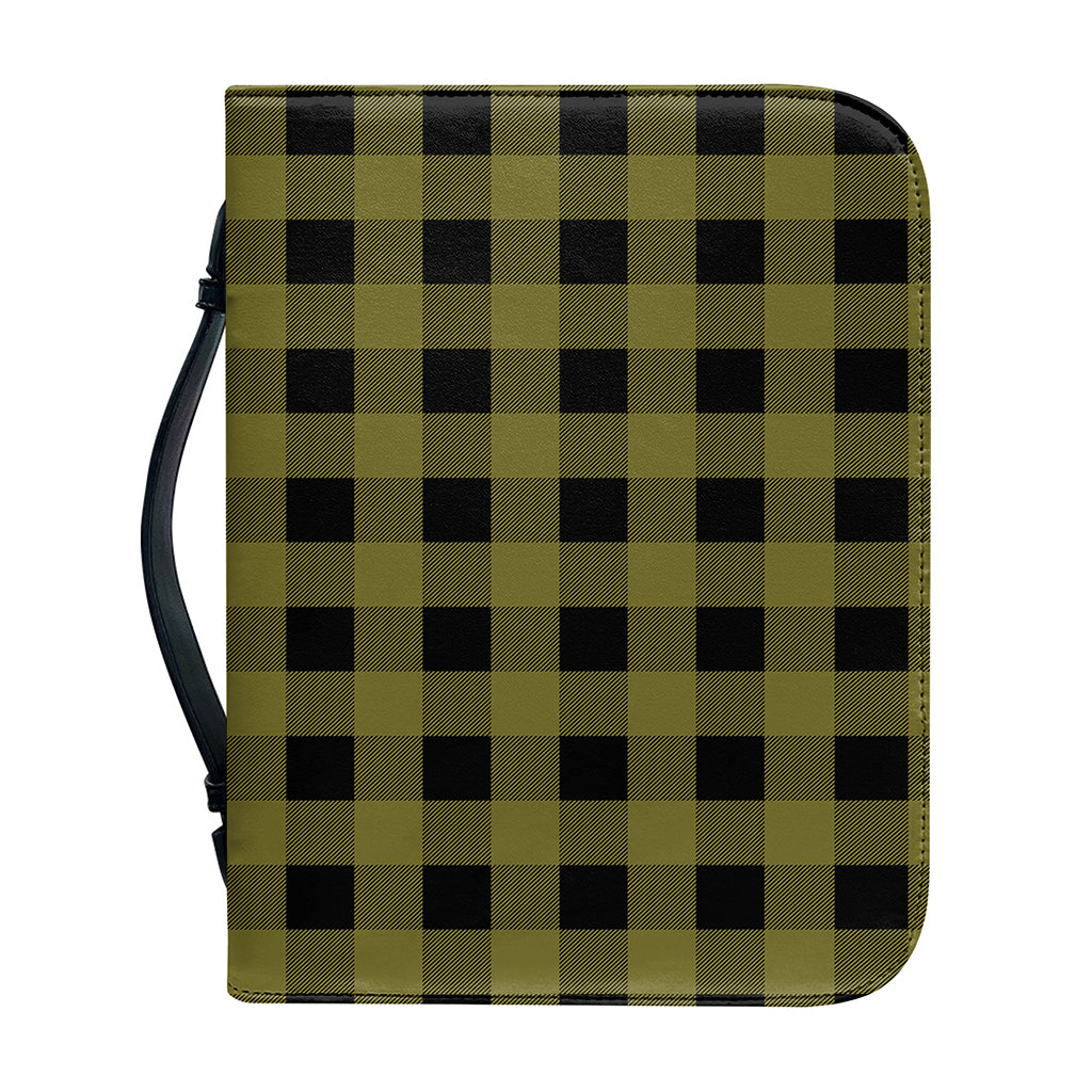 Olive Green Buffalo Check Pattern Print Leather Bible Cover