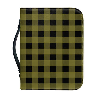 Olive Green Buffalo Check Pattern Print Leather Bible Cover
