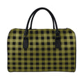 Olive Green Buffalo Check Pattern Print Leather Duffel Bag