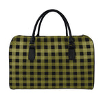 Olive Green Buffalo Check Pattern Print Leather Duffle Bag