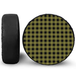 Olive Green Buffalo Check Pattern Print Leather Spare Tire Cover