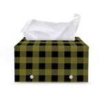 Olive Green Buffalo Check Pattern Print Leather Tissue Box Cover