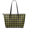 Olive Green Buffalo Check Pattern Print Leather Tote Bag With Zipper