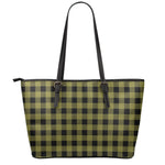 Olive Green Buffalo Check Pattern Print Leather Tote Bag