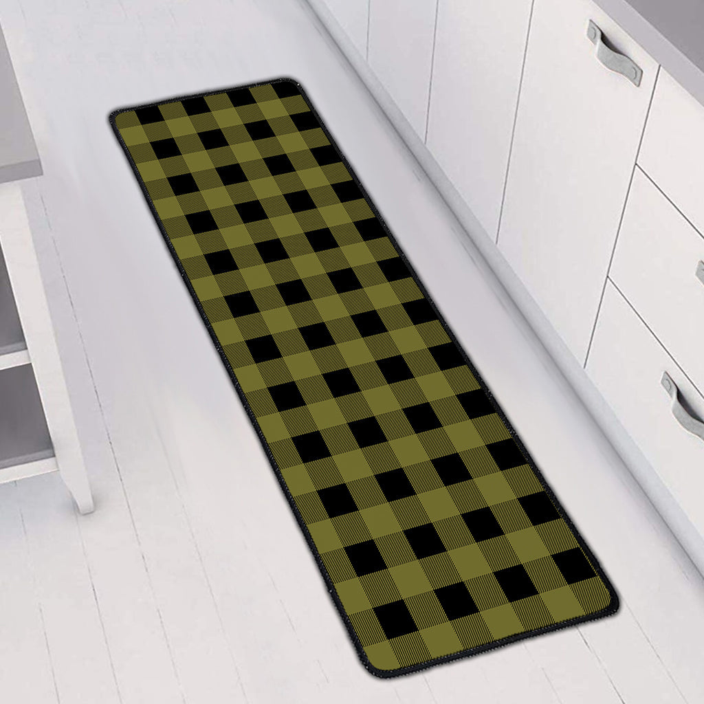 Olive Green Buffalo Check Pattern Print Long Kitchen Mat