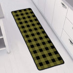 Olive Green Buffalo Check Pattern Print Long Kitchen Mat