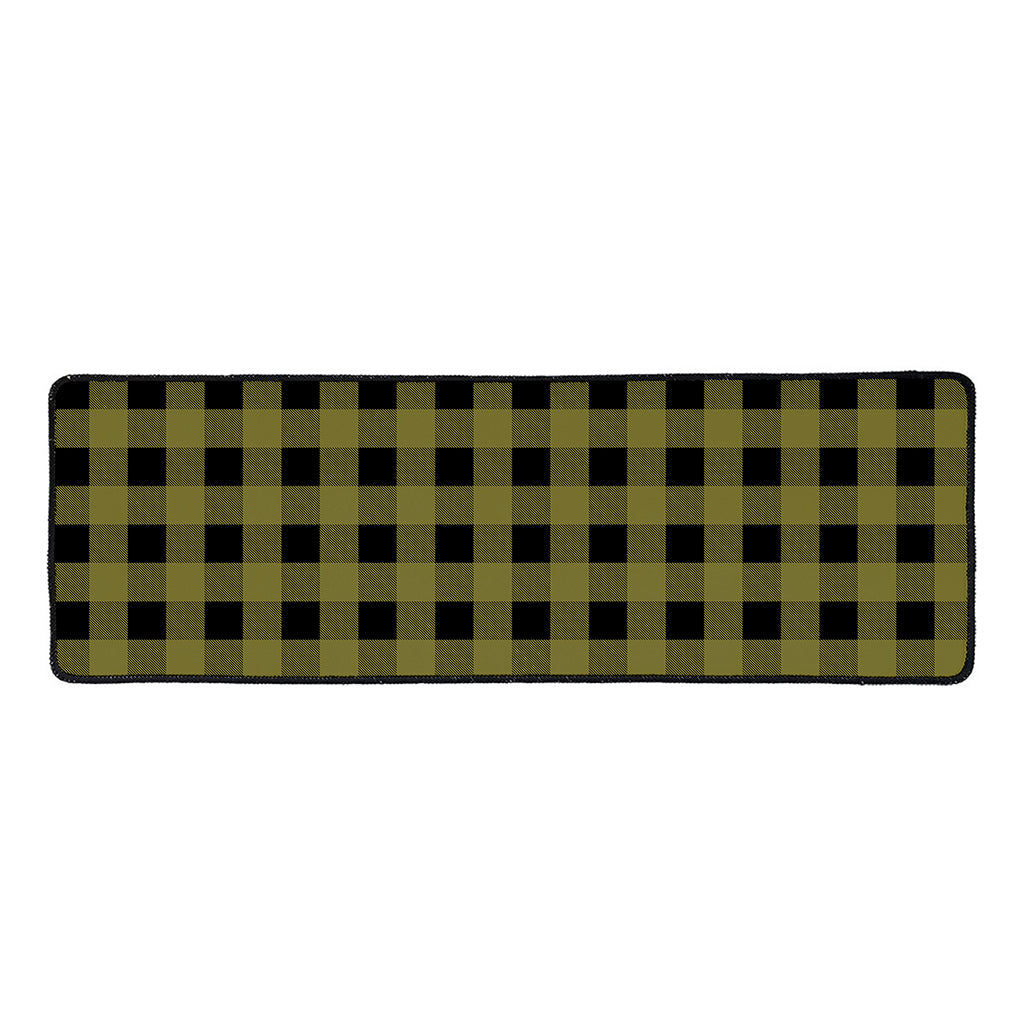 Olive Green Buffalo Check Pattern Print Long Kitchen Mat