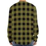 Olive Green Buffalo Check Pattern Print Long Sleeve Baseball Jersey