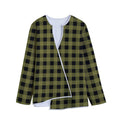 Olive Green Buffalo Check Pattern Print Long Sleeve Short Coat
