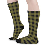 Olive Green Buffalo Check Pattern Print Long Socks