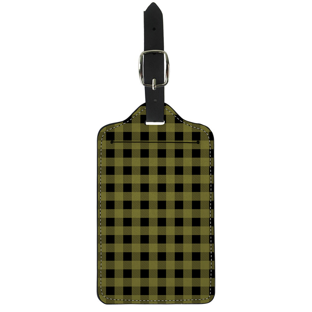 Olive Green Buffalo Check Pattern Print Luggage Tag