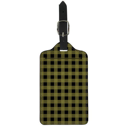 Olive Green Buffalo Check Pattern Print Luggage Tag