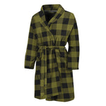 Olive Green Buffalo Check Pattern Print Men's Bathrobe