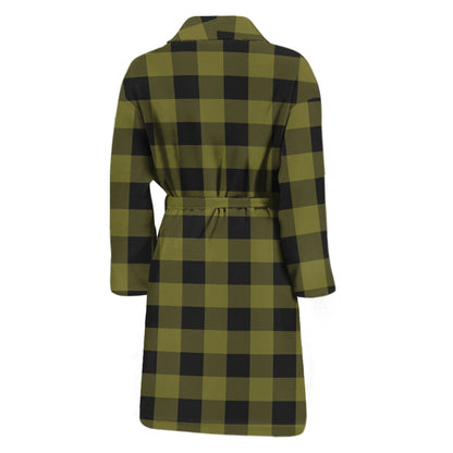 Olive Green Buffalo Check Pattern Print Men's Bathrobe
